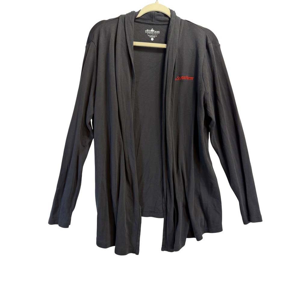 Charles River Apparel State Farm Cardigan Black Supima Cotton XL Open Front - Picture 1 of 7
